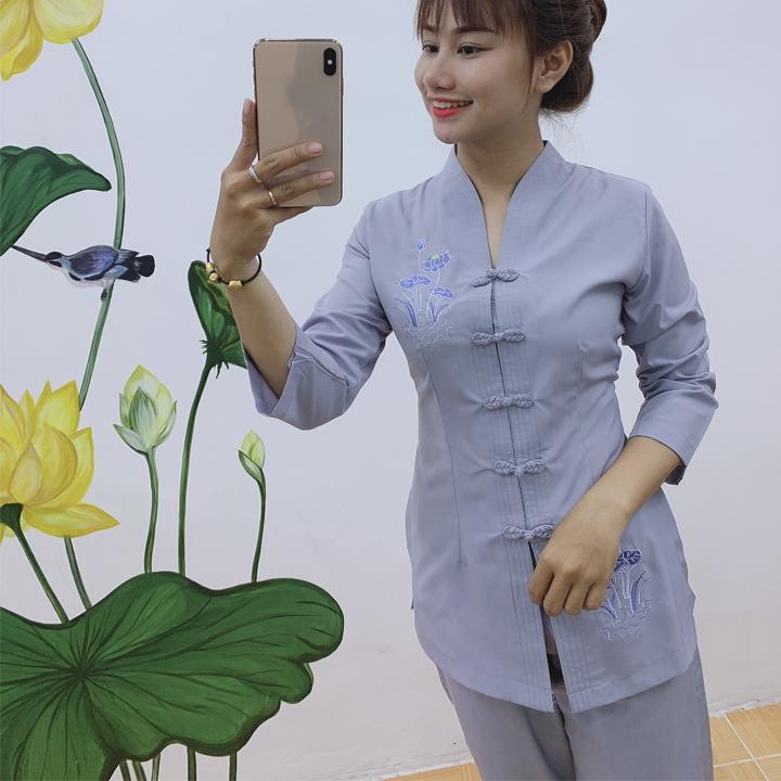Áo tràng, Quần Áo Phật Tử, Đồ Lam Phật Đi Chùa Nữ, đồ bộ mặc nhà Nữ mẫu PN50