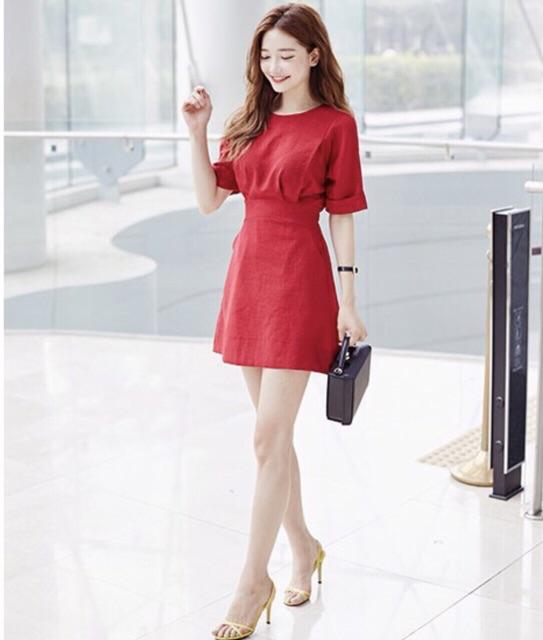 [HCM]Đầm đỏ thun eo v2