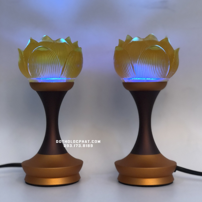 Đèn thờ đổi màu lưu ly sen cụp cao 12-14-18cm