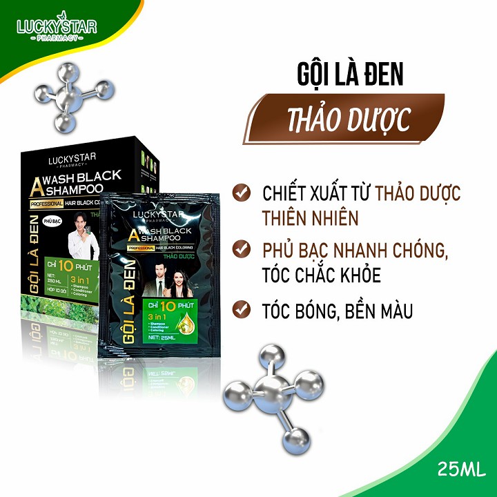 Lucky star - gội là đen thảo dược túi 25ml
