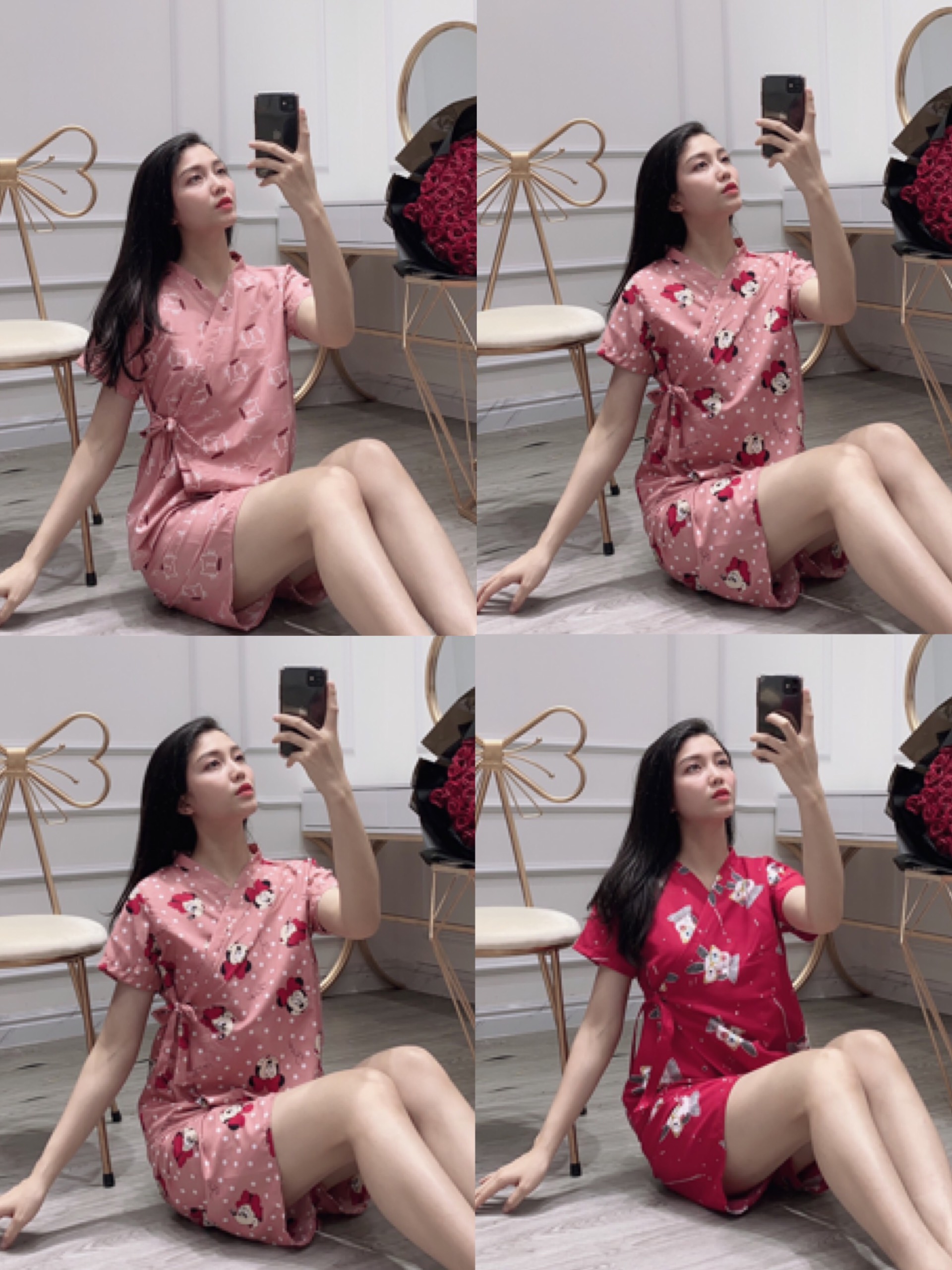 [TẾT YÊU THƯƠNG] Bộ Ngủ Nữ Pijama Kimono Thái Cột Dây Chéo-Dưới 58kg.