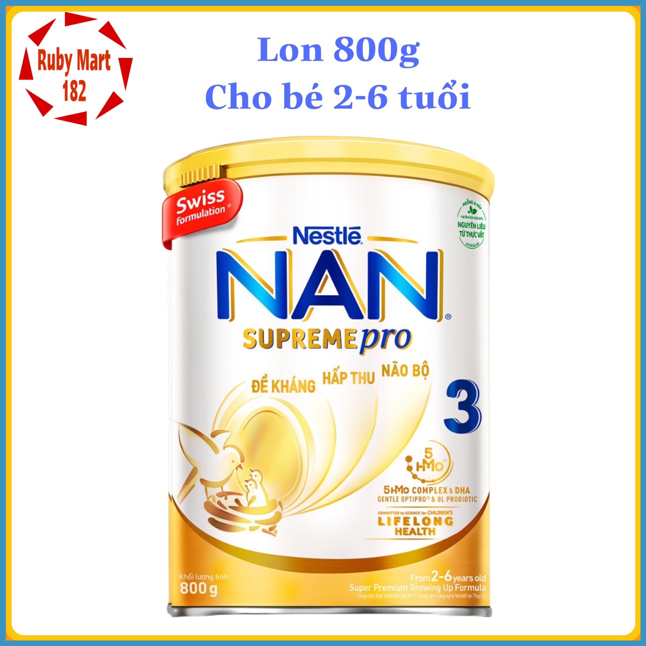 [Date 11.2024] Sữa bột Thuỵ Sĩ NAN Supreme Pro số 3 Lon 800g - Cho bé 2 - 6 Tuổi