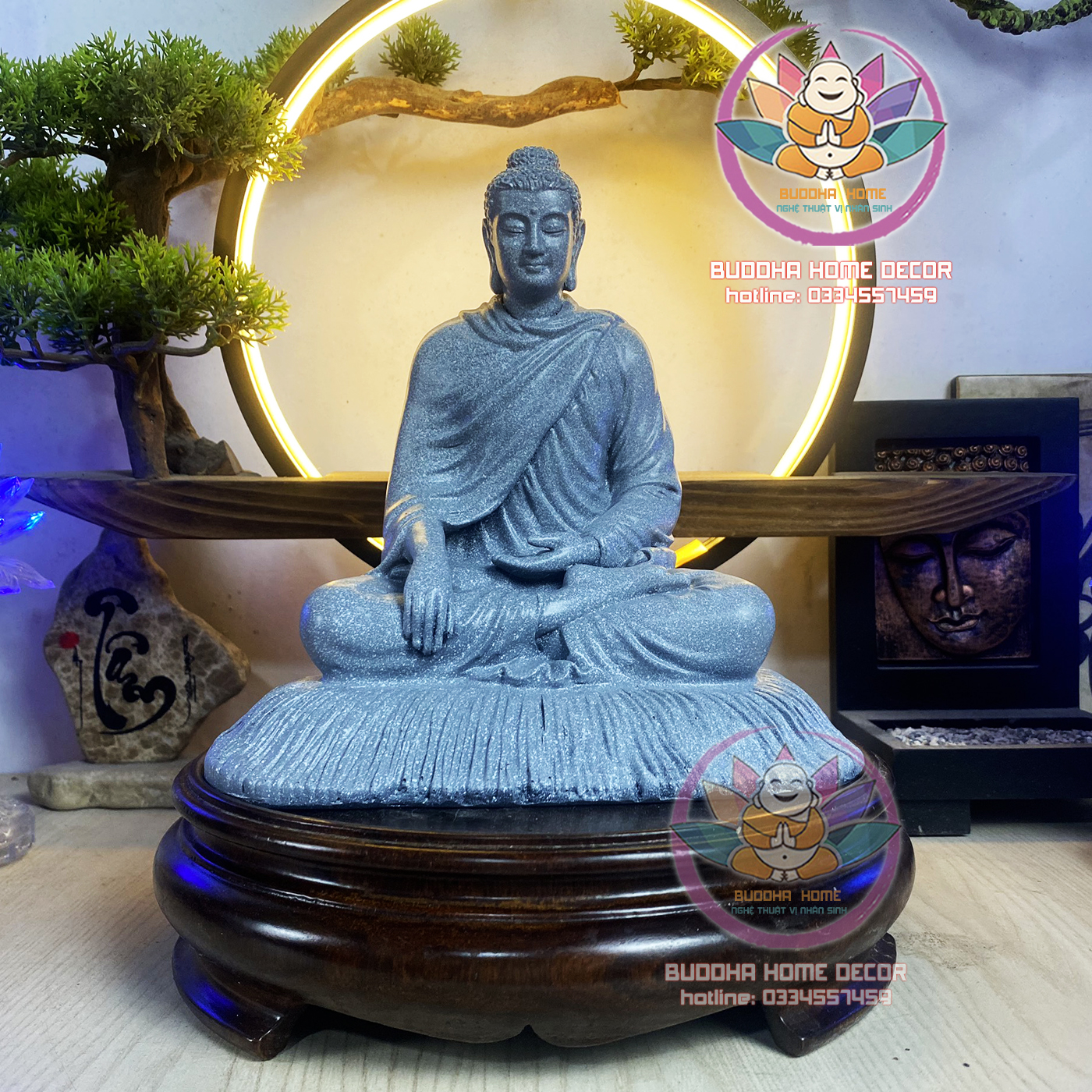 Tượng đá xám Bổn Sư Thích Ca 21 cm