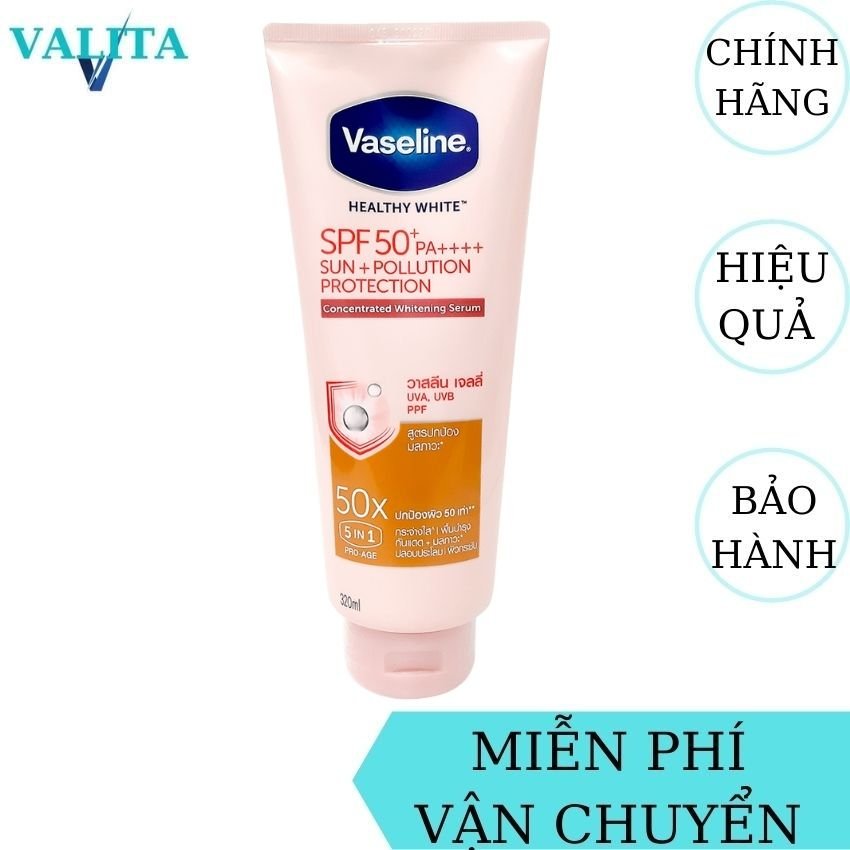 [FreeShip] Sữa Dưỡng Thể Dưỡng Trắng Da Vaseline 50x Thái Lan VALITA vừa chống nắng vừa giúp làn da trắng sáng, tươi trẻ, cung cấp chất dưỡng ẩm, mềm mịn cho da, làm dịu da-300ml