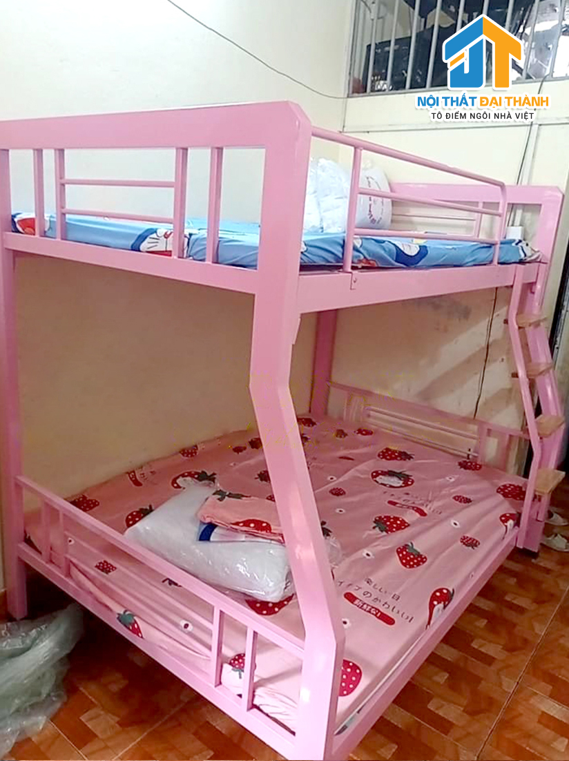 Giường  sắt 2 tầng hộp vuông sắt 4x8 kích thước 1M4 X 1M6