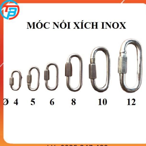 Móc nối xích, khóa xích inox 4 5 6 8 10 12 cáp thép thái bình vina