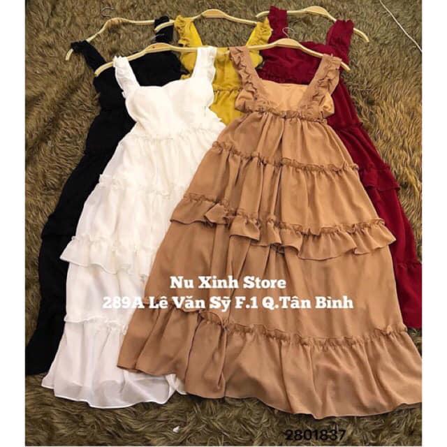 Đầm maxi cánh tiên hở lưng có mút ngưc
