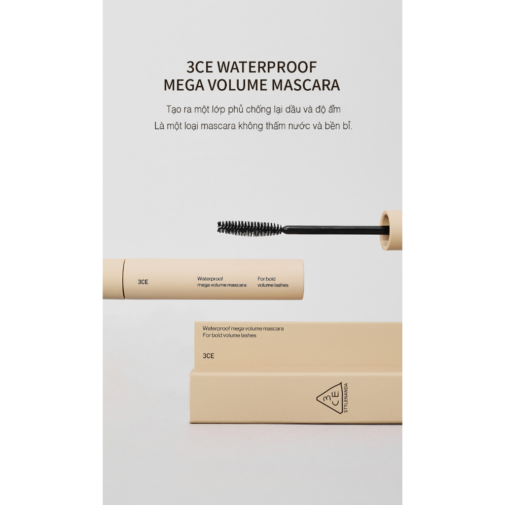 3CE - Chuốt mi Waterproof Mega Volume Mascara (Black)
