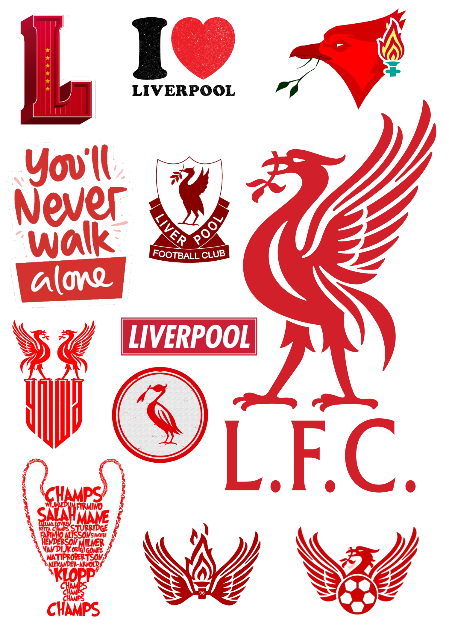 Bộ 12 sticker hình dán Liverpool, hình dán laptop, hình dán xe ...