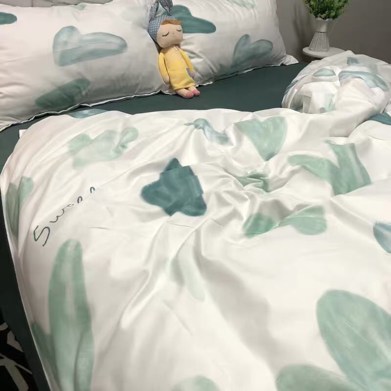 Trọn Bộ 4 Món Cotton Poly Nhập Mẫu TIM ĐÁ XANH