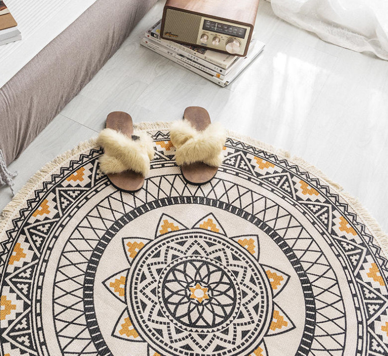 Thảm tròn vintage thổ cẩm trang trí phòng
