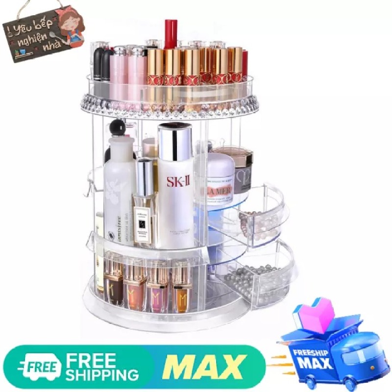 Kệ Mỹ Phẩm Xoay 360 Độ Cao Cấp - Kệ Đựng Mỹ Phẩm Trong Suốt - Siêu Bền, Khay Đựng Mỹ Phẩm Tiện Dụng - Nhỏ Gọn Kệ đựng mỹ phẩm, Kệ Đựng Mỹ phẩm 3 tầng, 2 ngăn kéo, tủ đựng mỹ phẩm