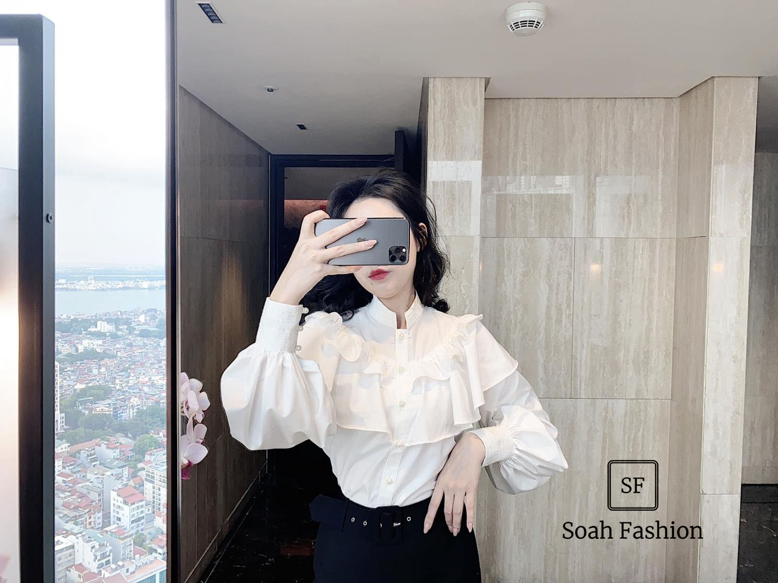 Áo Sơ Mi Nút Ngọc Bèo Tầng Cổ Trụ MELY (TRẮNG)