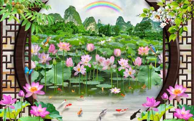 Tranh dán tường 3d cửa sổ