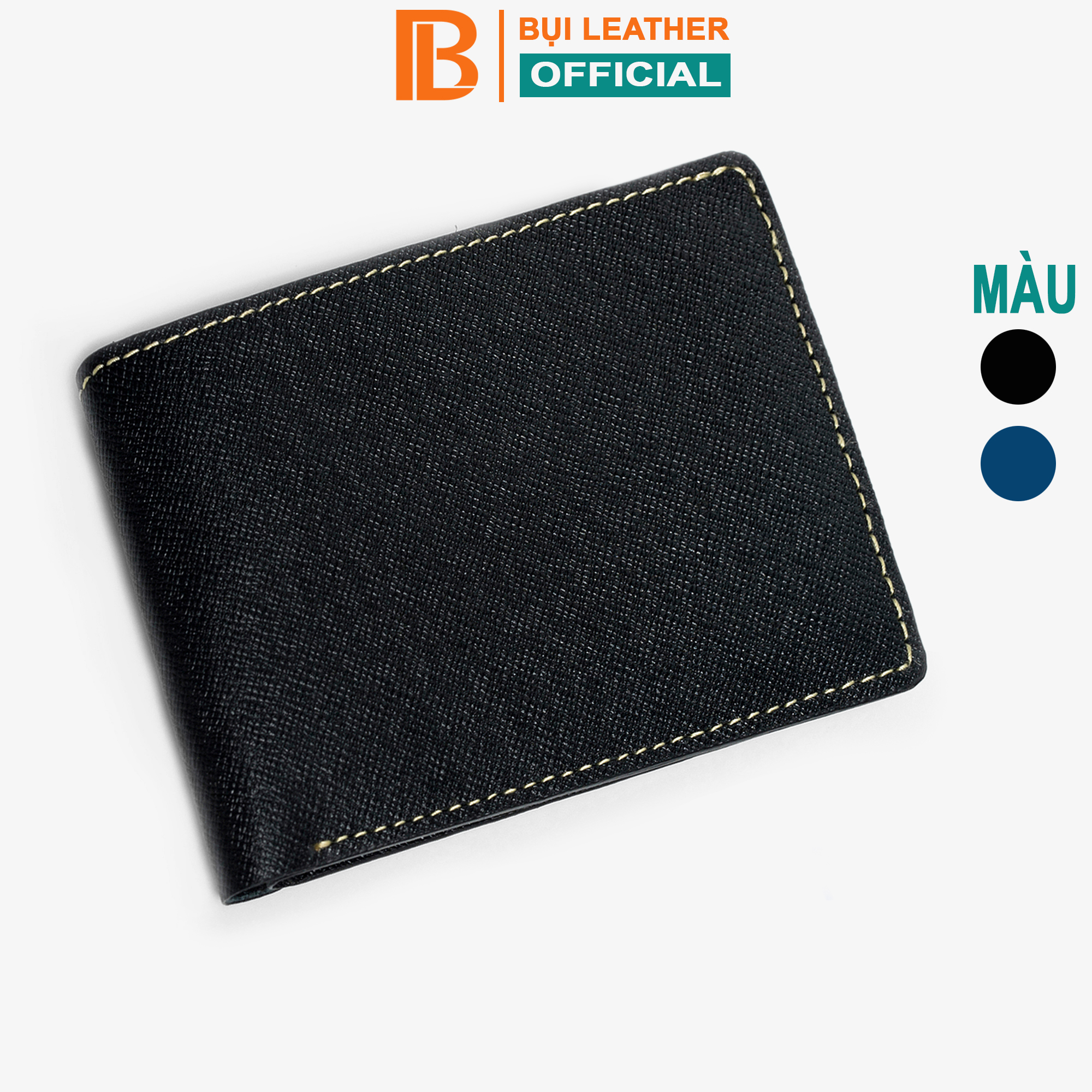 Ví nam da saffiano V128 sơn cạnh, bóp nam da thật nhiều ngăn chứa tiền chứa thẻ, dáng ngang không có khóa kéo,2 màu đen và xanh navy,Fullbox hộp sang trọng làm quà tặng,thương hiệu Bụi leather chuyên đồ da th