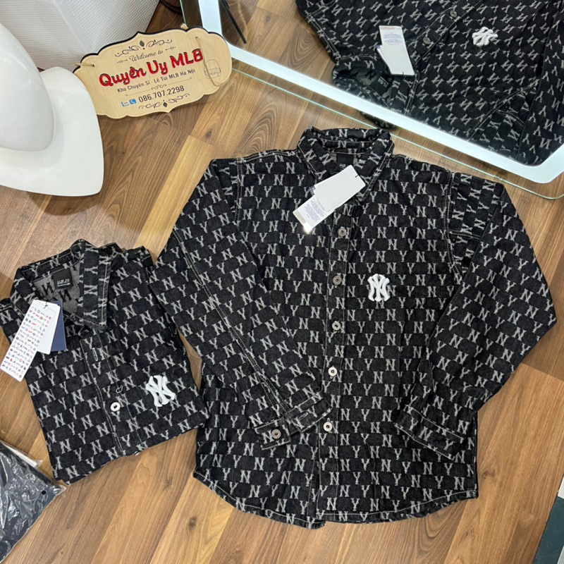 Áo Sơ Mi Jeans MLB Đen Mono