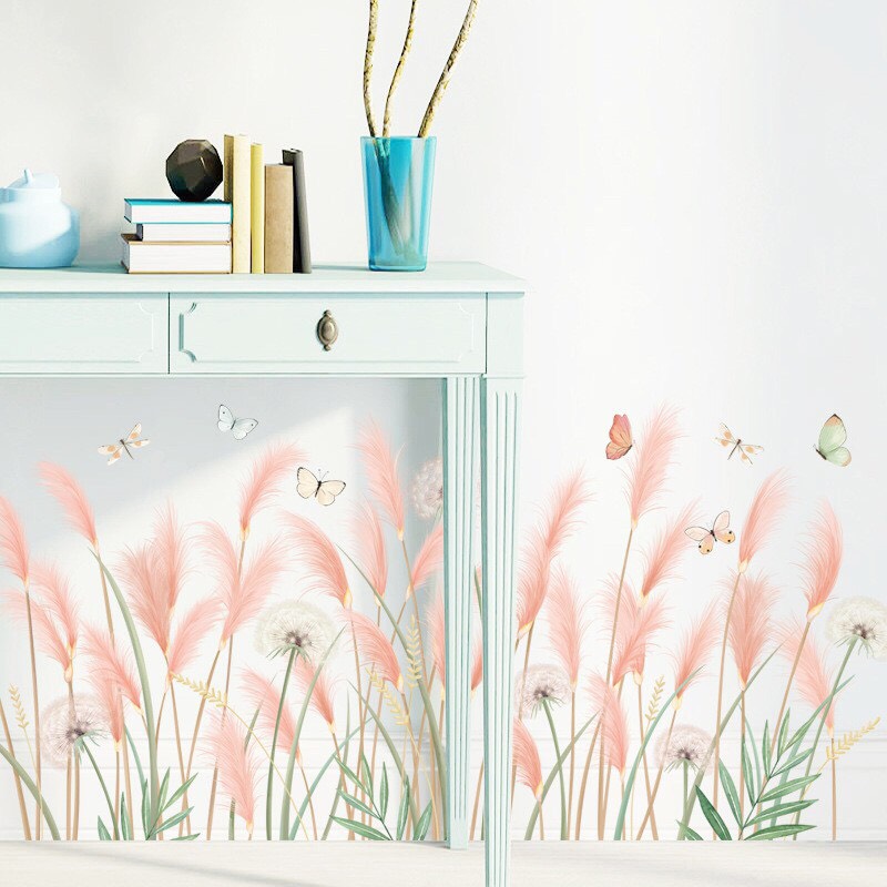 Decal dán tường CT cỏ lau hồng