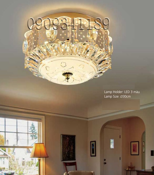 đèn mâm led gắn trần - đèn ốp trần led - Đèn mâm led pha lê 3 chế độ ánh sáng