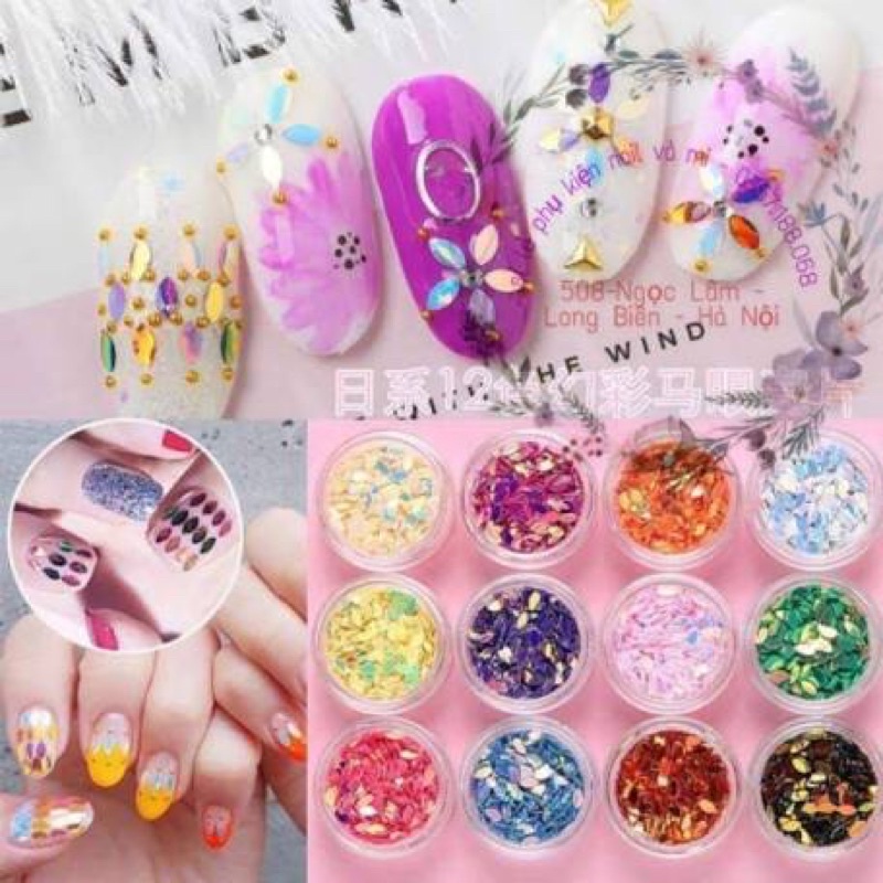 Set nhũ kim sa hình lá trang trí móng siêu đẹp