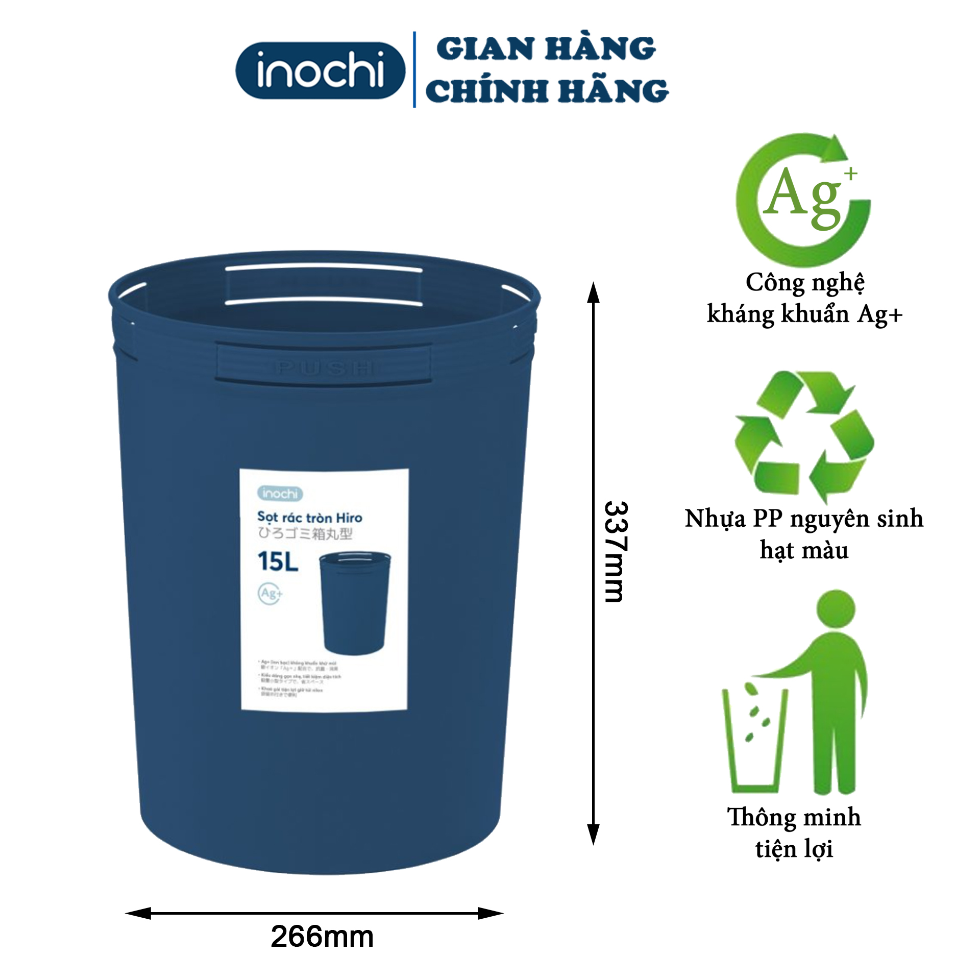 Sọt Rác Tròn Hiro 5L 10L 15L Có Móc Cài Túi Tiện Lợi Sọt Đựng Rác Gia ...