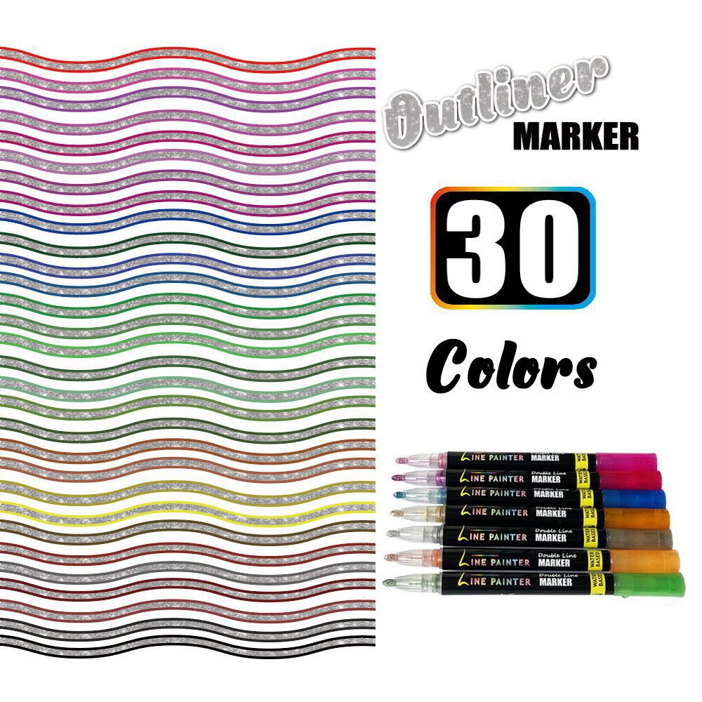 Bút nhũ nét viền chữ nổi bật kim tuyến Marker outline chuyên nghiệp họa mĩ tô màu vẽ Bộ 12 / 24 / 30 màu