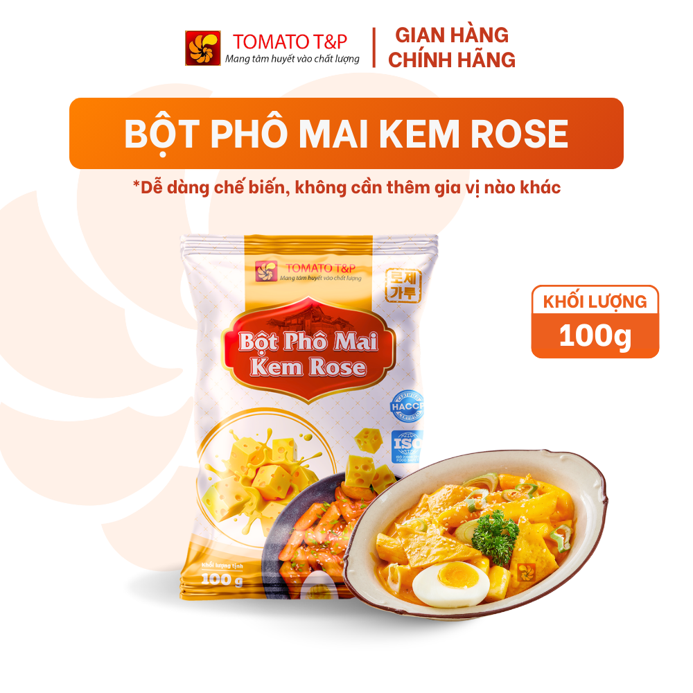 Bột Phô Mai Kem Rose dùng để làm sốt nấu Tokbokki, Mì ý, Mì trộn, Pasta - Gói 100g - Tomato T&P