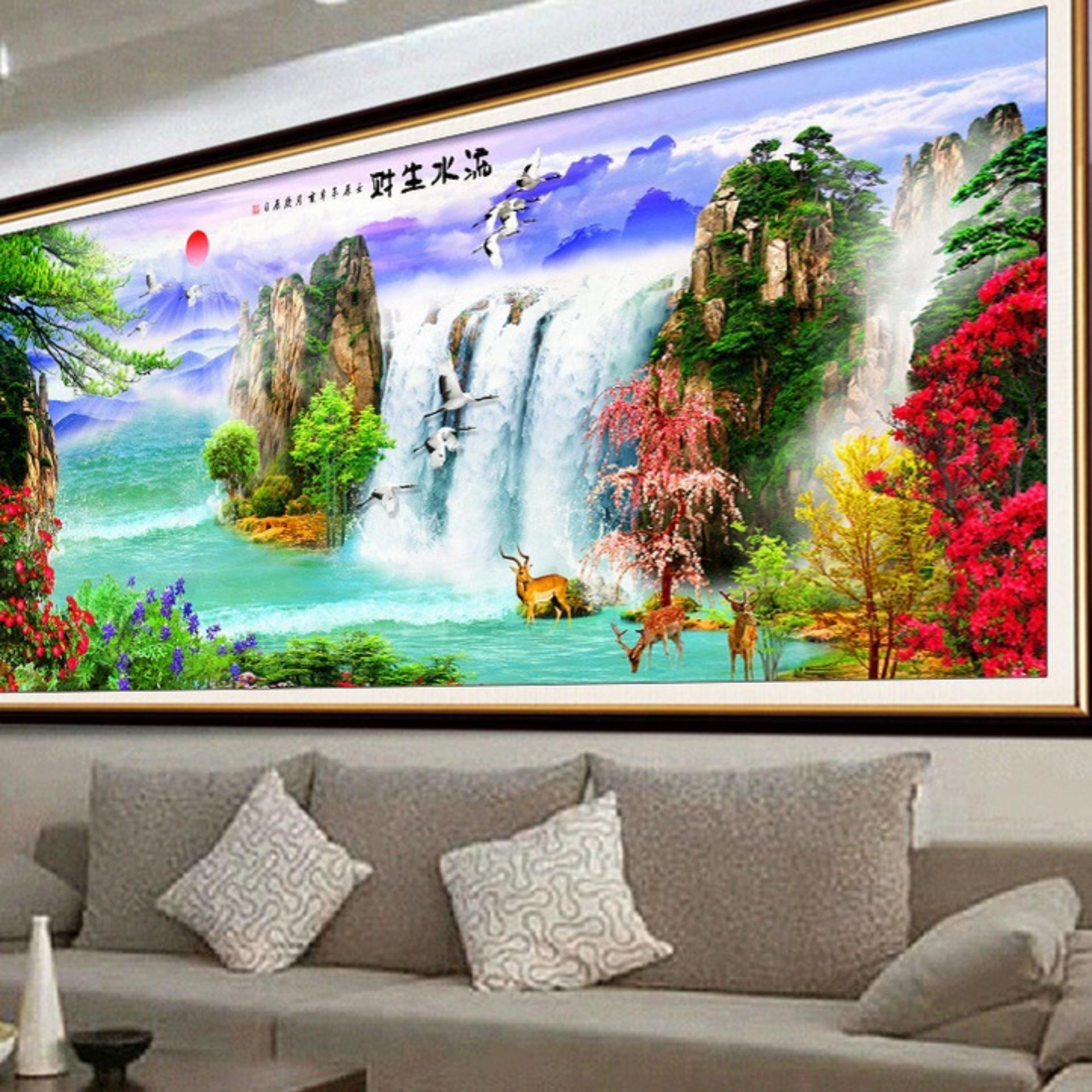 Tranh thêu chữ thập Phong cảnh lưu thủy sinh tài LV3314 có nhiều mẫu