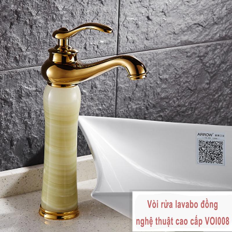 Vòi rửa lavabo đồng nghệ thuật VOI008 – Thân vòi đính đá tự nhiên