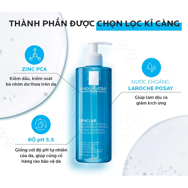 Sữa rửa mặt La Roche-Posay Effaclar Purifying Foaming Gel cho da dầu, mụn 400ML