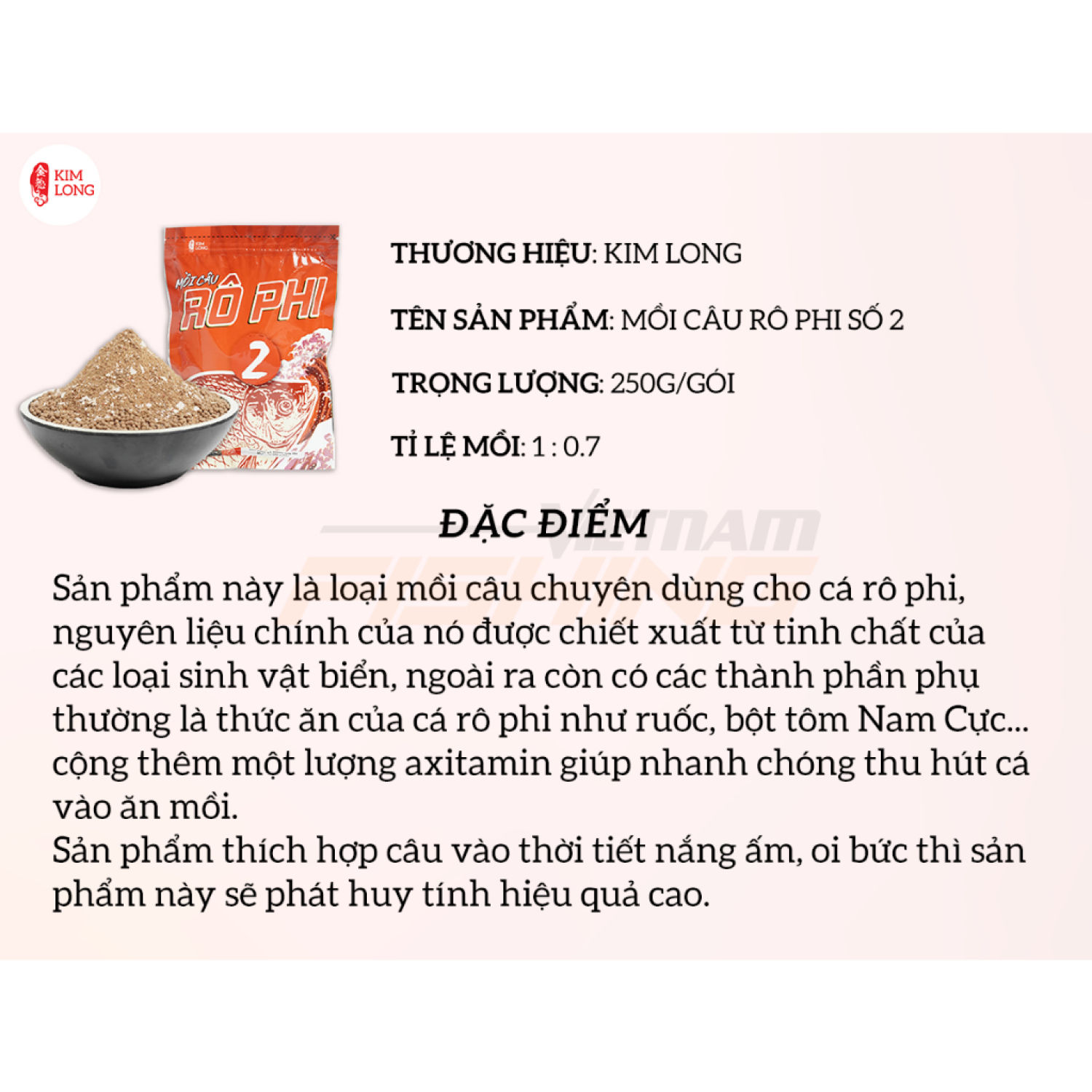 Mồi Câu Rô Phi 1 - 2 Kim Long 250g Câu Cá Rô Phi Siêu Nhạy