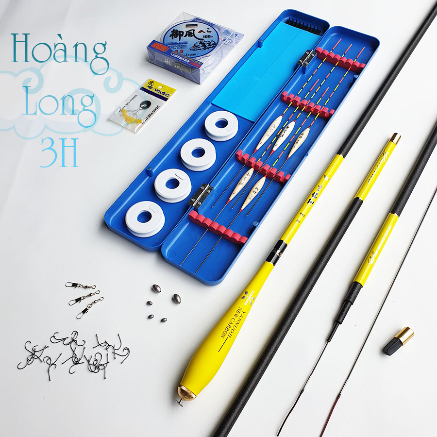 bộ Cần câu tay carbon Hoàng Long 3H đủ size - cần câu tay, cần câu đơn, câu đài, thu gọn 116cm + hộp phao + phụ kiện ( ngu long )