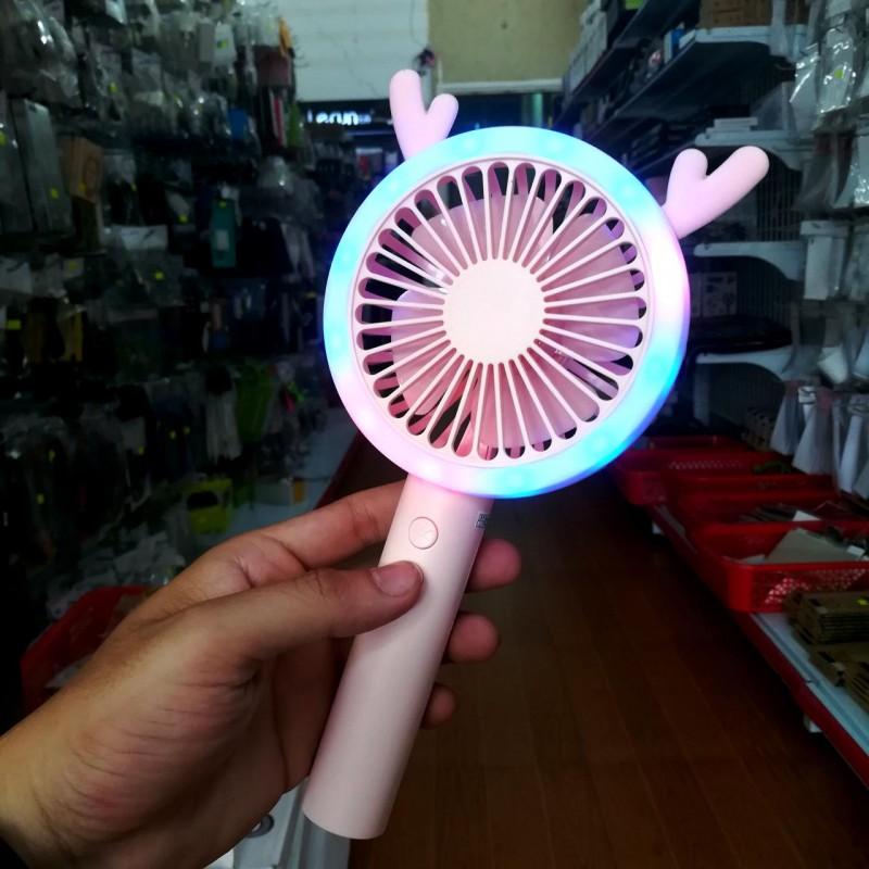 QUẠT MINI CẦM TAY CÓ ĐẾ [ 2 CHẾ ĐỘ GIÓ + LED] - CÓ DÂY SẠC