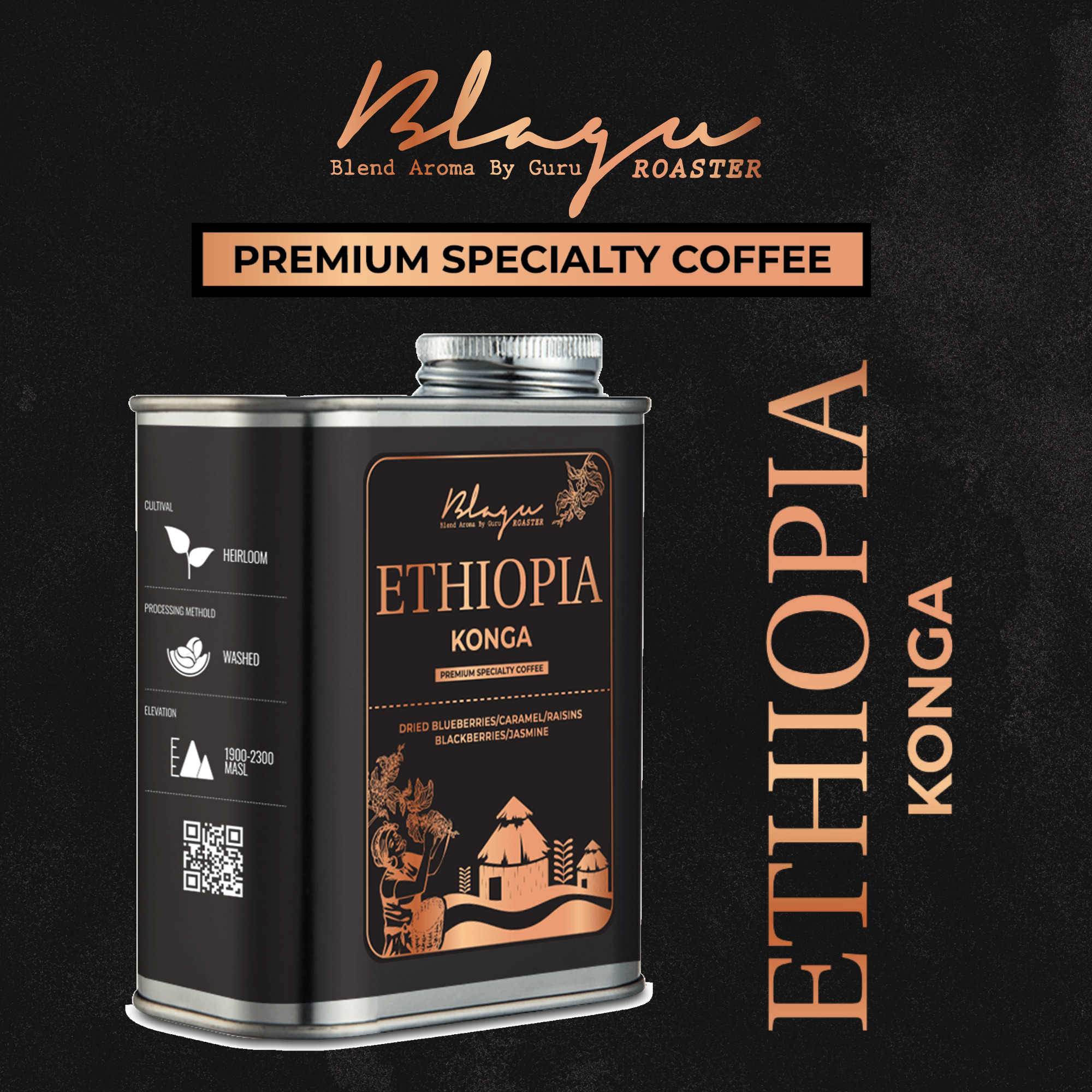 [Premium] Cà Phê Hạt Blagu Ethiopia Konga  100%Arabica  Light-Medium  250g