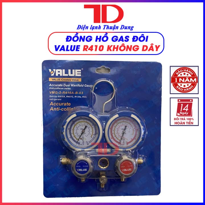 ĐỒNG HỒ GAS ĐÔI KHÔNG DÂY VALUE R410 - Điện Lạnh Thuận Dung