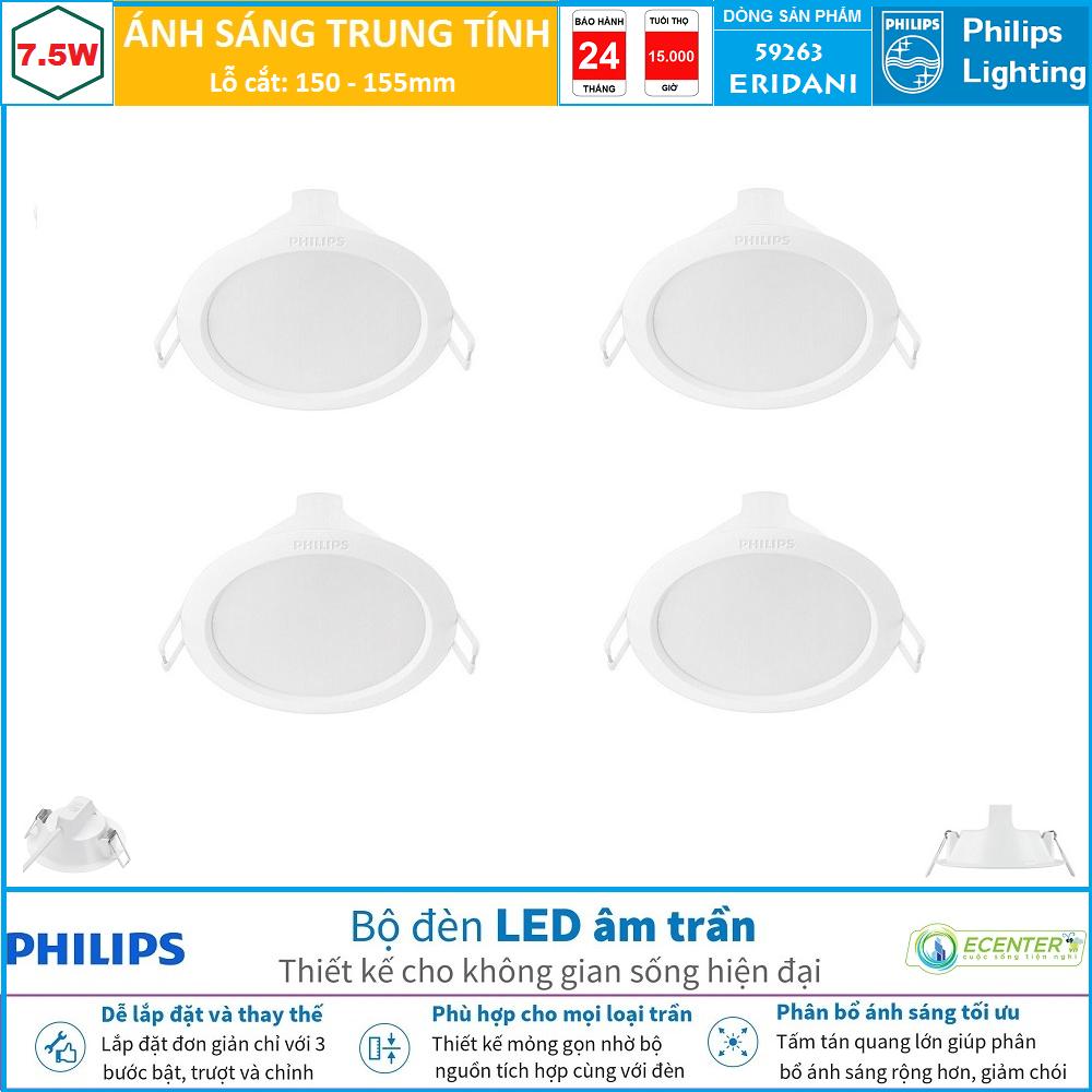 Đèn led âm trần 5w-7,5w philips downlight 59261/59263 eridani