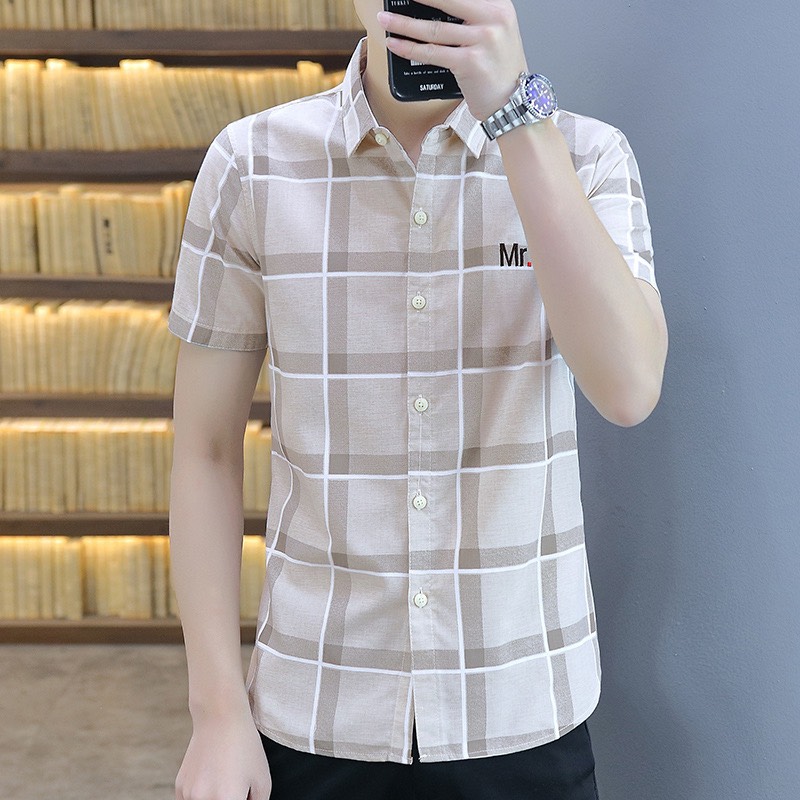 Áo sơ mi nam ngắn tay caro MR11121 thời trang PONIVALAZA cao cấp  mới