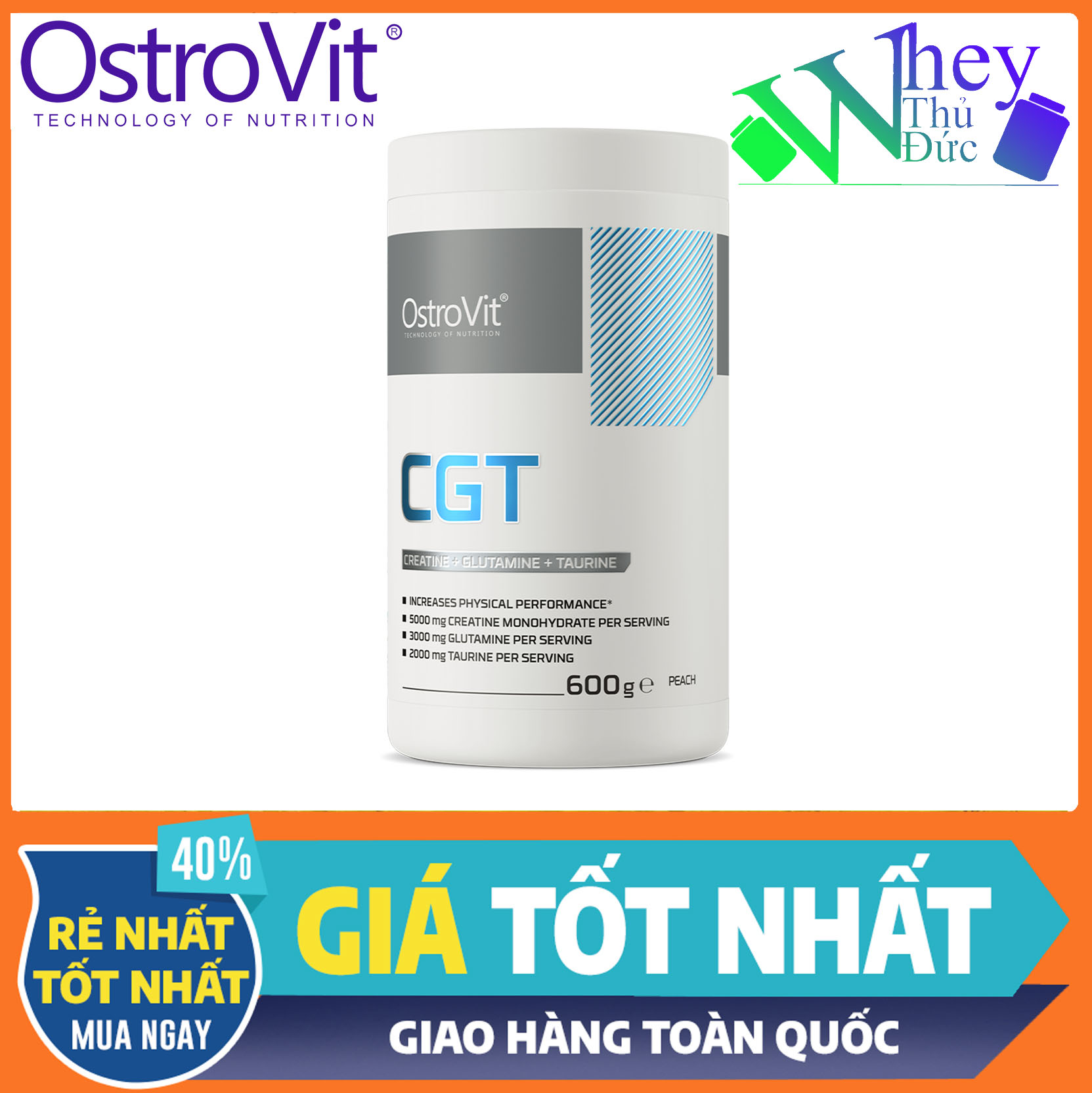 Tăng sức mạnh sức bền Ostrovit CGT 600g Creatine + Glutamine + Taurine
