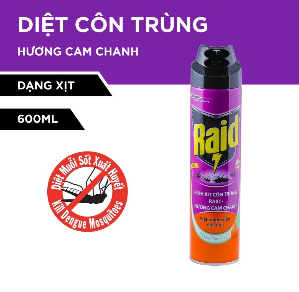 RAID Bình xịt côn trùng Hương Cam Chanh 600ml