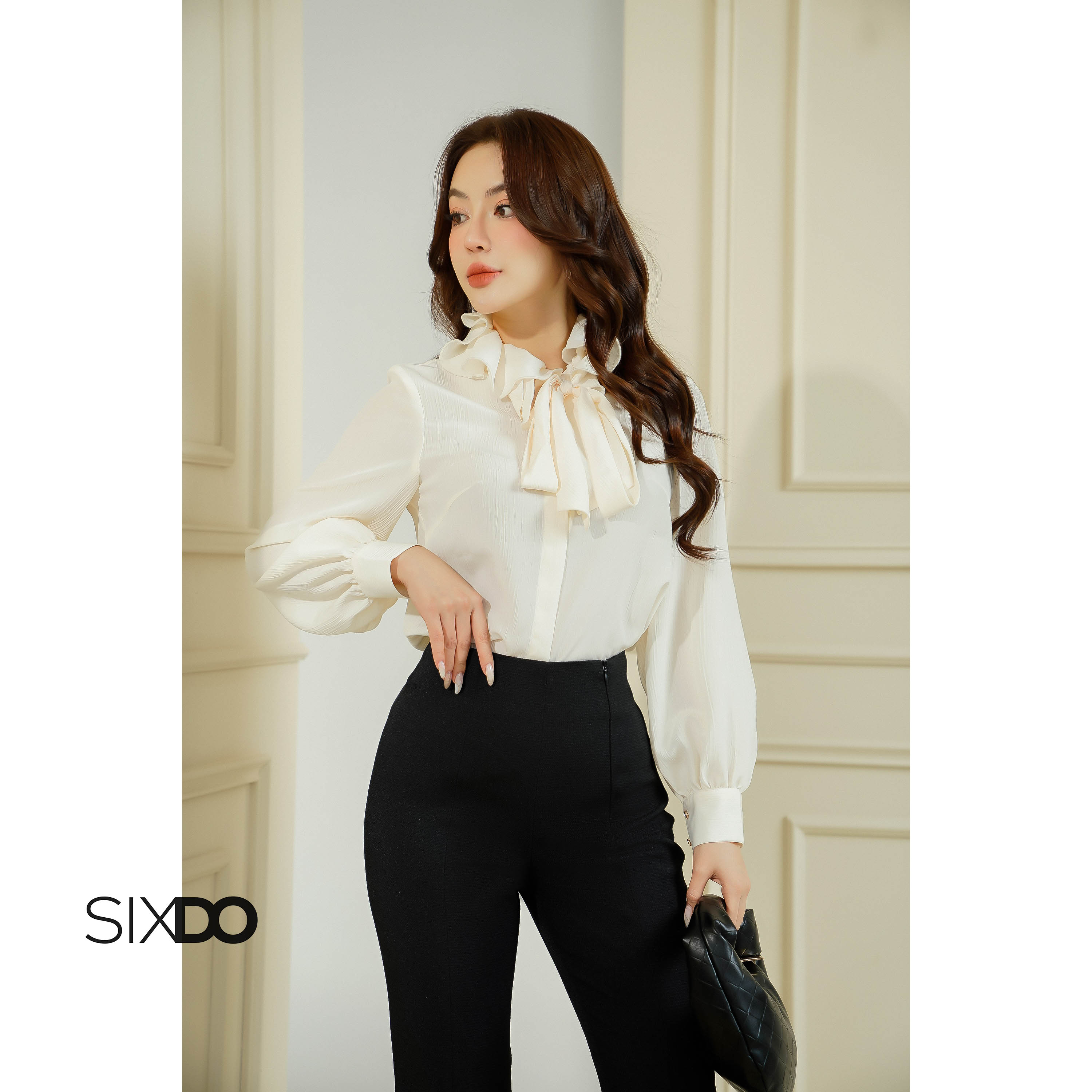 Áo sơ mi nữ cổ bèo sixdo
