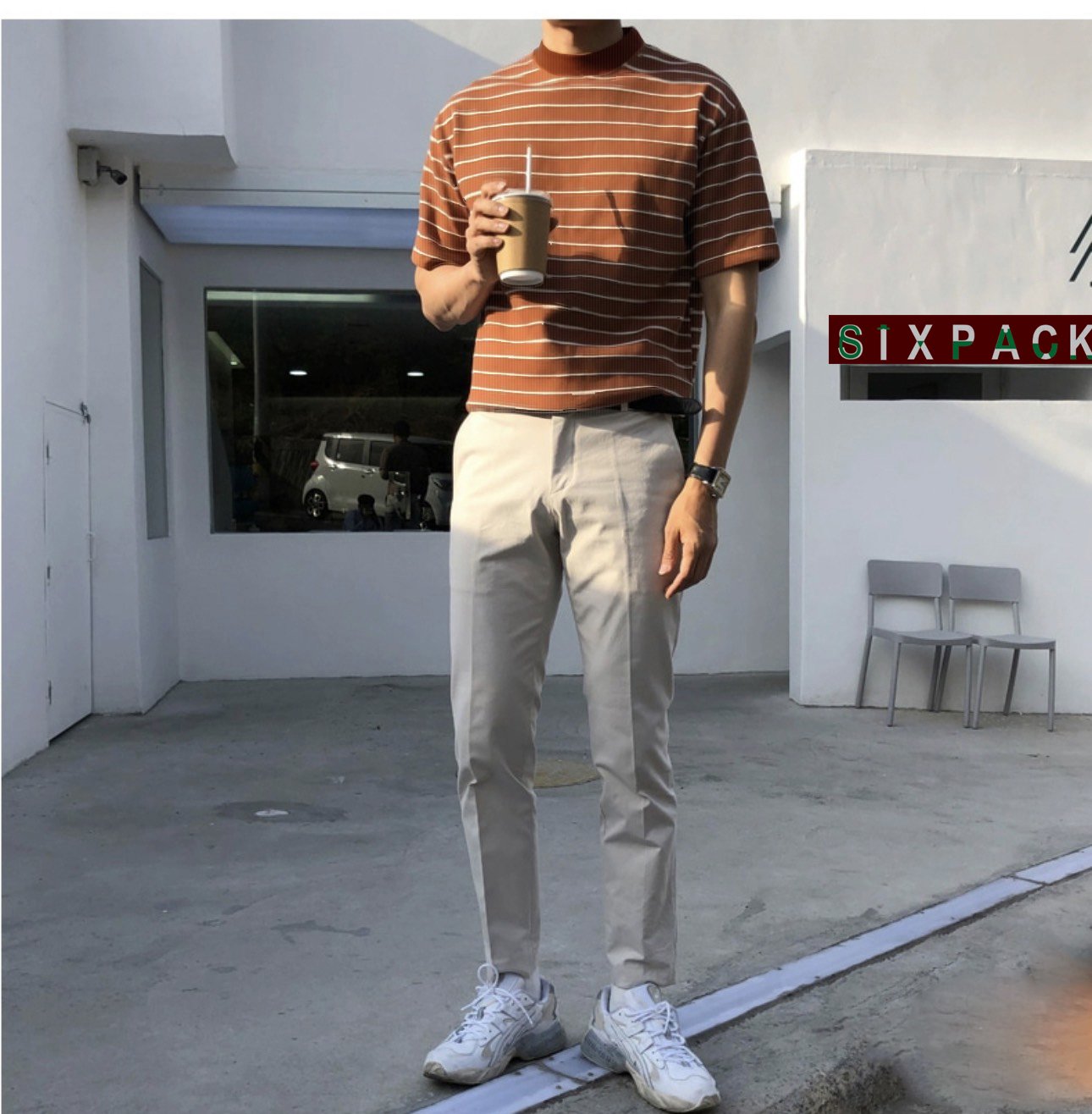 Áo thun Stee Cổ cao Sọc ngang B&W CVC Unisex