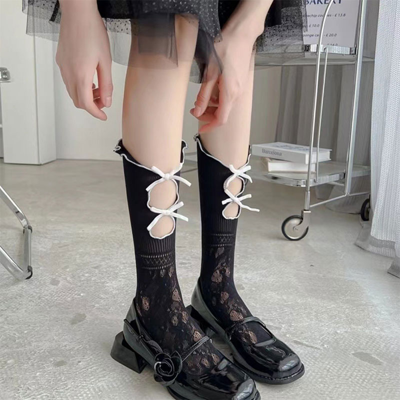 AOKANG Socks women's medium tube bow super cute medium tube women's socks