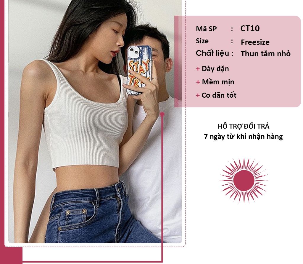 Áo croptop nữ kiểu cổ chữ U ôm sát nách