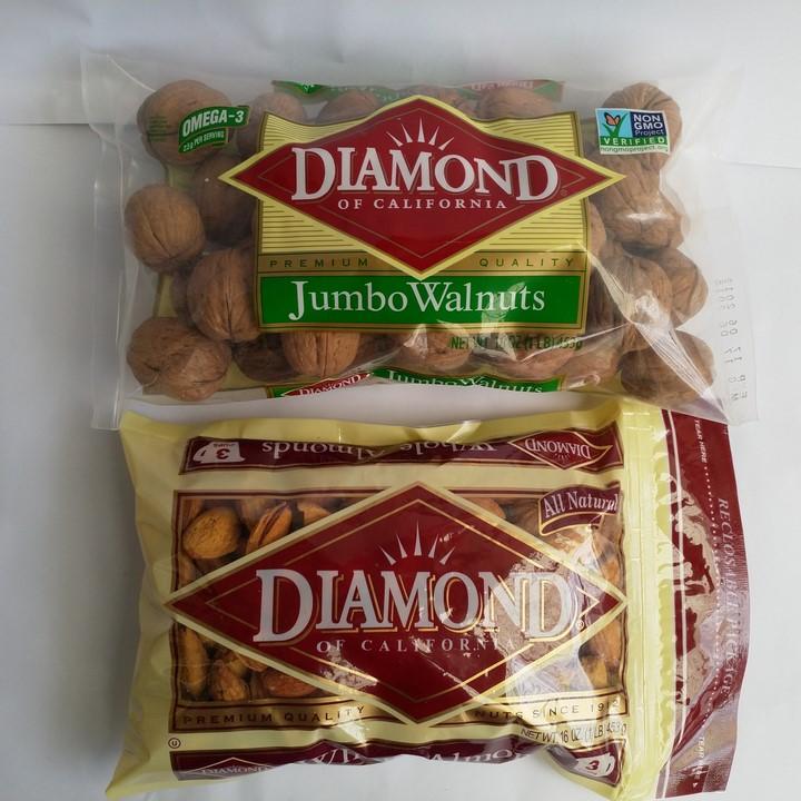[HCM]Combo Quả Óc Chó 453g + Hạnh Nhân 453g Diamond (Nhập khẩu Mỹ)