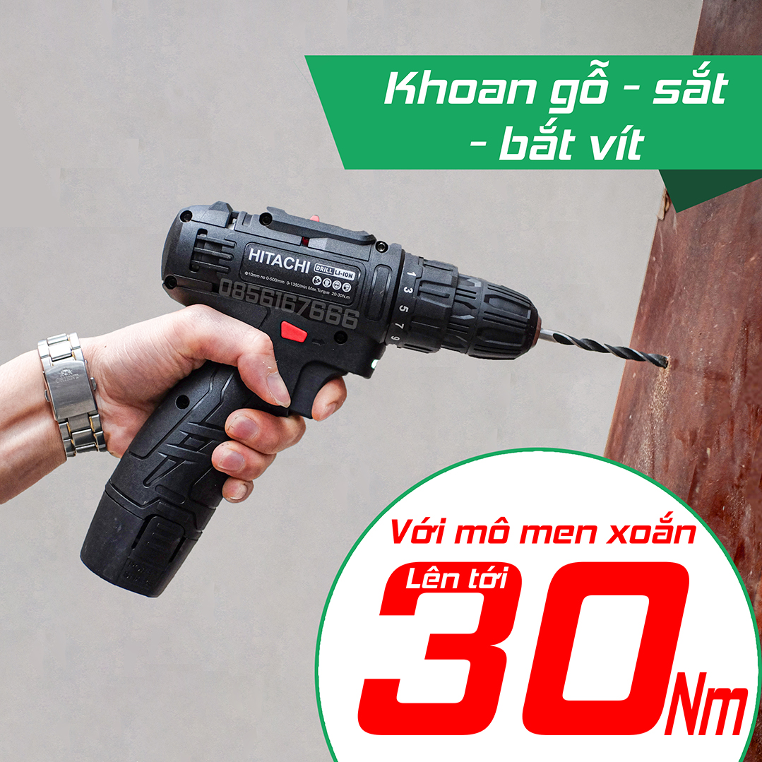 [ TẶNG MŨI VÍT ] Máy khoan pin HTC 12v gỗ , sắt ,  bắt vít , 25 cấp độ trượt