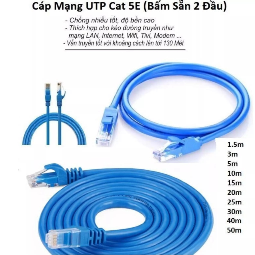 Dây cáp mạng cat5e bấm sẵn 2 đầu 5m (Xanh)