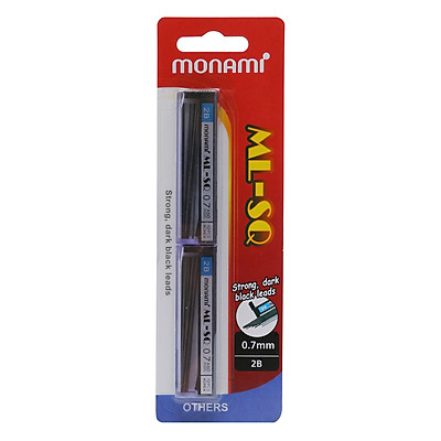 Vỉ 2 Ống Ruột Bút Chì Bấm Monami 0.5mm, 0.7mm 2B Viết nét đậm, nhẹ mượt và êm