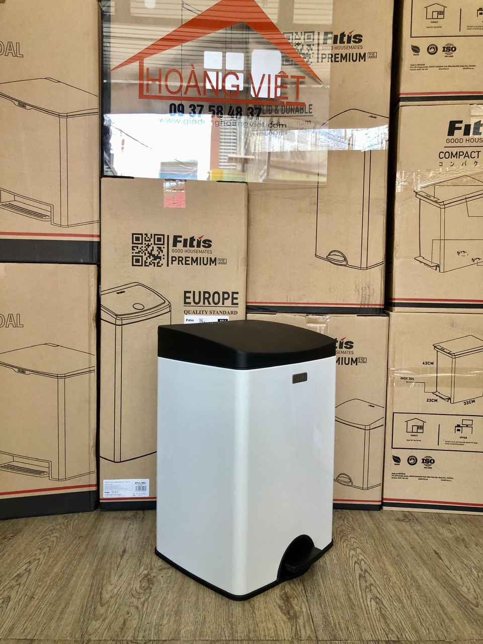 Thùng rác đạp vuông fitis 15 lít sps1-904 trắng