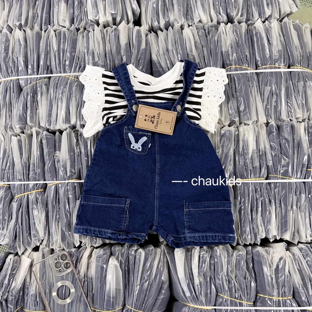 Sale set yếm jean áo sọc bé gái size 10-18kg