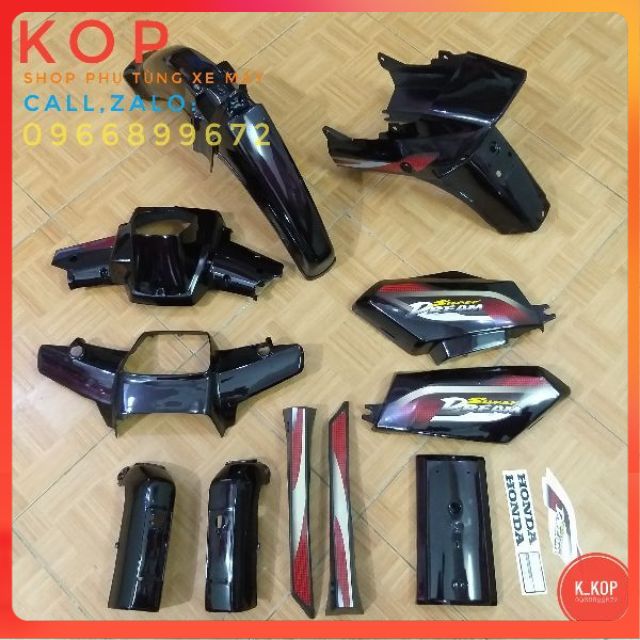 Dàn áo xe DREAM sẵn tem . Nhựa đen abs mầu tím nho ( tặng kèm 2 núm bịt càng & 2 nắp bị chân gương) --