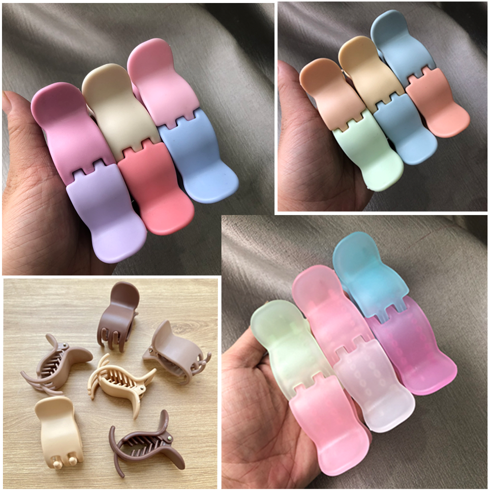 Set 6 kẹp tóc càng cua 5 răng nhựa nhám ĐẦU TRÒN màu pastel PHỤ KIỆN 68